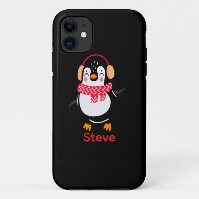 Coques Case-Mate iPhone Manchot joyeux de Noël avec écharpe et cache-oreil (Dos)