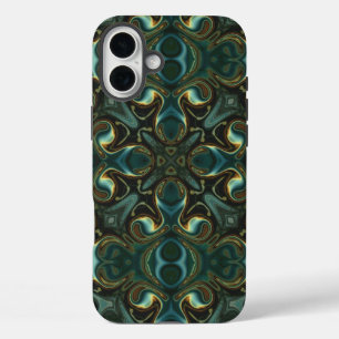 Coque Pour iPhone 16 Plus Mandala abstrait symétrique émeraude et or