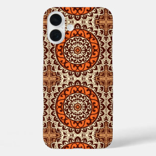 Coque Pour iPhone 16 Plus Mandala batik soleil du Sud-Ouest, rouille et marr