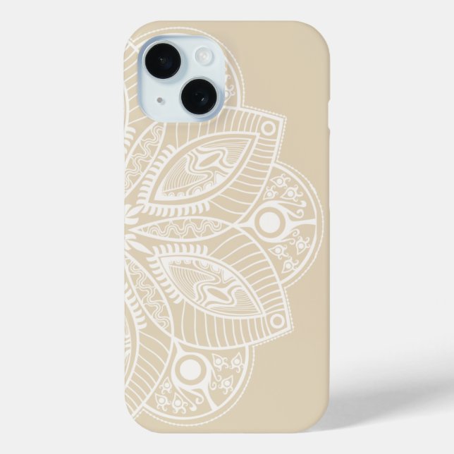 Coques Case-Mate iPhone Mandala blanc exotique sur Arrière - plan beige (Verso)