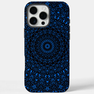 Coque iPhone 16 Pro Max Mandala Bleu Azur avec Symétrie Hypnotique