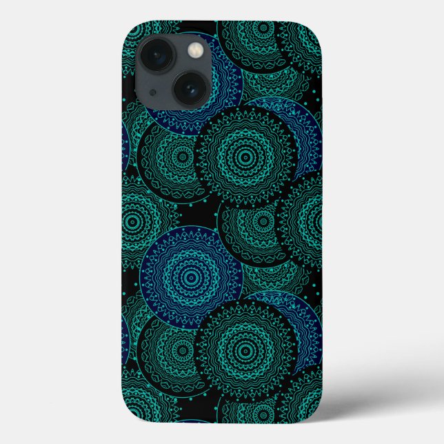Coques Case-Mate iPhone Mandala bleu turquoise ronde sur arrière - plan no (Verso)