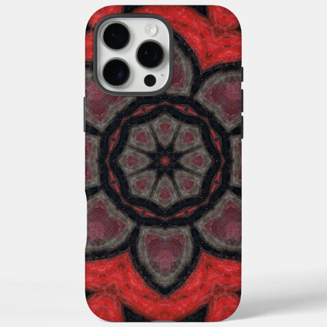 Coques Case-Mate iPhone Mandala de fleurs kaléidoscope rouge et noir gras (Verso)