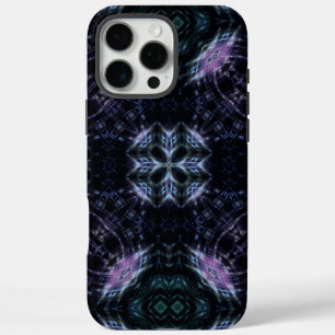 Coque iPhone 16 Pro Max Mandala de la galaxie néon avec lueur futuriste