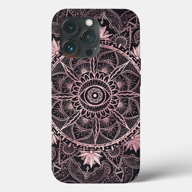 Coques Case-Mate iPhone Mandala de l'oeil rose noir (Verso)
