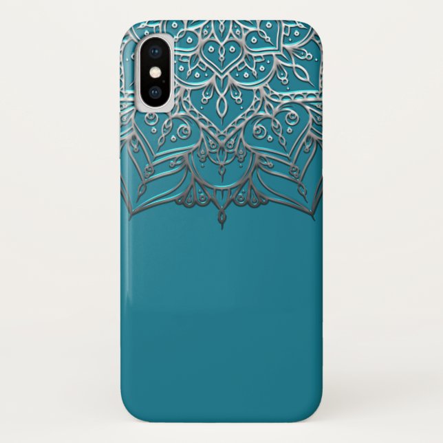 Coques Case-Mate iPhone Mandala élégant minimal marocain bleu-vert et arge (Dos)