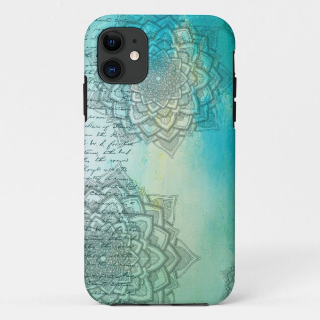 Coques Case-Mate iPhone Mandala fantaisie Script Turquoise Turquoise (Dos)
