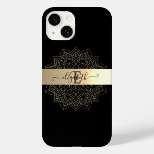 Coque Case-Mate iPhone Mandala Floral à Rayure Noir Or Moderne Élégant
