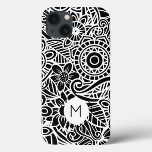 Case-Mate iPhone Case Mandala Floral Moderne Monogramme INITIAL Noir Bla