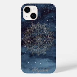 Coque Case-Mate iPhone Mandala Floral Or Navy Blue Tendance Doré