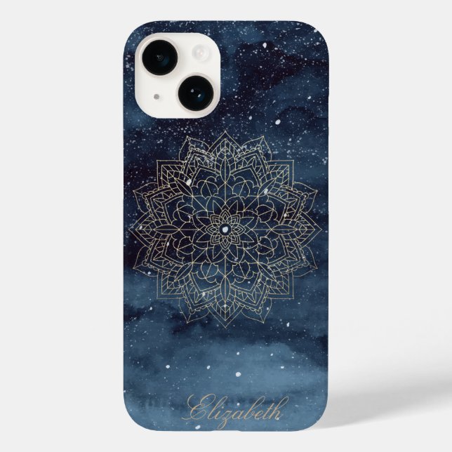Coques Case-Mate iPhone Mandala Floral Or Navy Blue Tendance Doré (Verso)