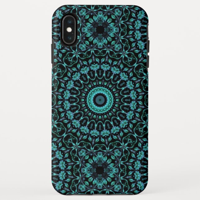 Coques Case-Mate iPhone Mandala floral turquoise foncé (Dos)