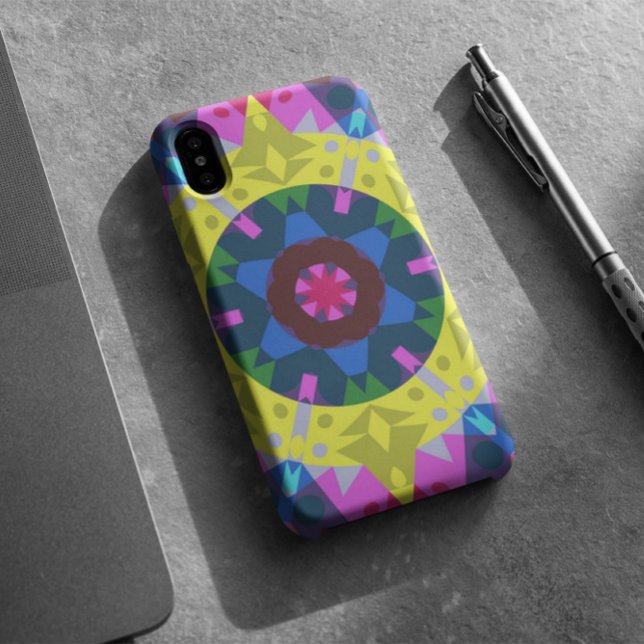 Coques Case-Mate iPhone Mandala Flower bleu jaune et rose (Créateur téléchargé)