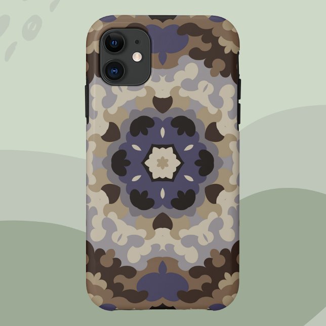 Coques Case-Mate iPhone Mandala Flower Blue Tan Retro et Brown (Créateur téléchargé)