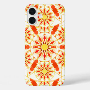 Coques iPhone 16 Plus Mandala motif, rouge brique, rouille, or