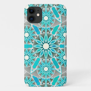 Coque Case-Mate iPhone Mandala motif, turquoise, gris argenté et blanc