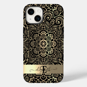Coque Case-Mate iPhone Mandala noir élégant et stylé doré