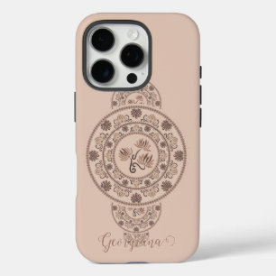 Coque iPhone 16 Pro Mandala Ornementale Mocha Rococo Lotus