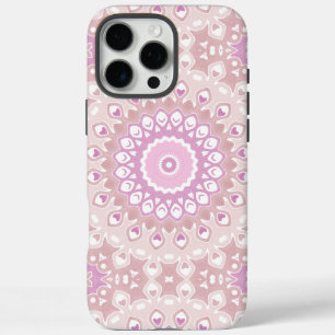 Coque iPhone 16 Pro Max Mandala Rose Tendre avec Motifs de Cœur et de Péta