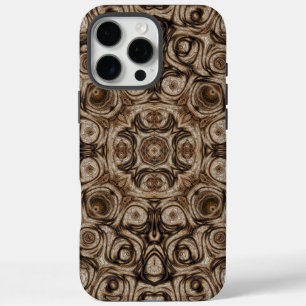 Coque iPhone 16 Pro Max Mandala Tourbillon Brun Terreux avec Effet Bois