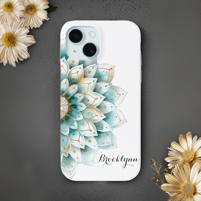 Coques Case-Mate iPhone Mandala Turquoise Gold Floral personnalisé (Créateur téléchargé)