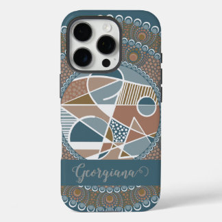 Coque iPhone 16 Pro Mandala Turquoise personnalisé et or Abstrait Acce