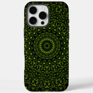 Coque iPhone 16 Pro Max Mandala Vert Chartreuse avec Symétrie Audacieuse