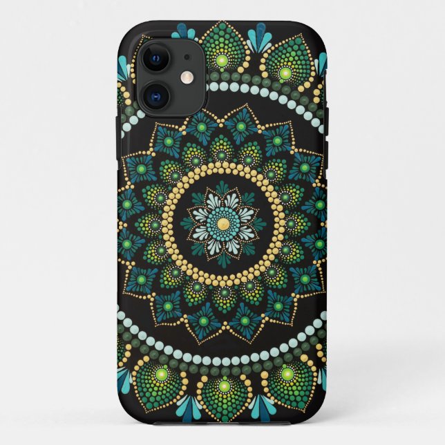 Coques Case-Mate iPhone Mandala vert | Peint main | Géométrie sacrée (Dos)
