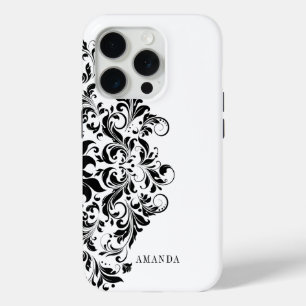 Coque Case-Mate iPhone Mandala vintage noir à fleurs sur un blanc
