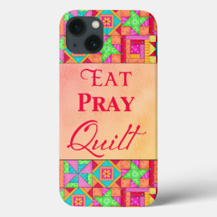 Etui iPhone 13 Manger Pray Quilt Rouge Coral Patchwork Block Art