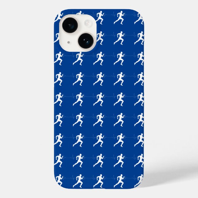 Coques Case-Mate iPhone Marathon Coureurs & Heartbeat Line sur Blue (Verso)