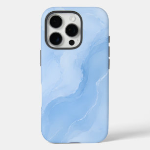 Coque iPhone 16 Pro Marbre Abstrait Bleu Clair Motif