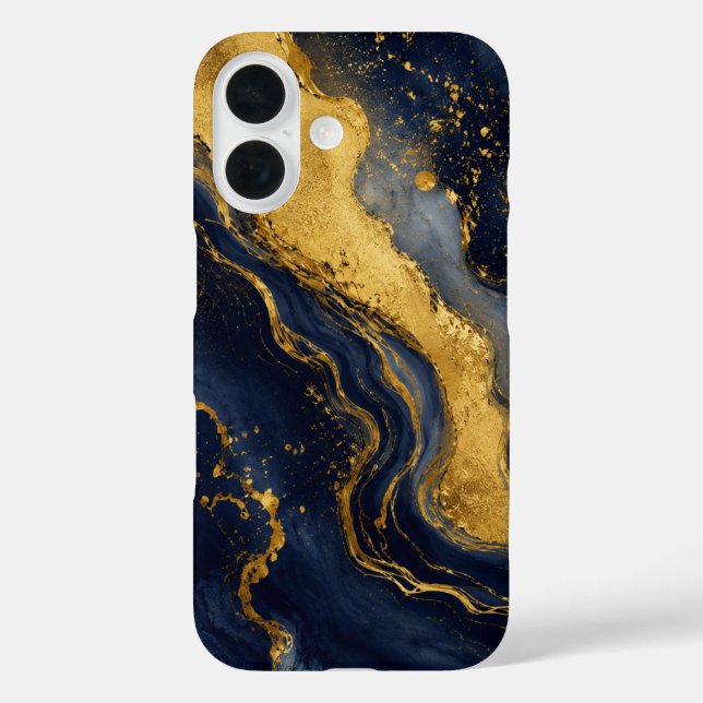 Coques Case-Mate iPhone Marbre Abstrait Fluide Luxe Navy Or Art (Verso)