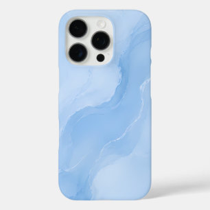 Coque iPhone 16 Pro Marbre Abstrait Motif Bleu Clair