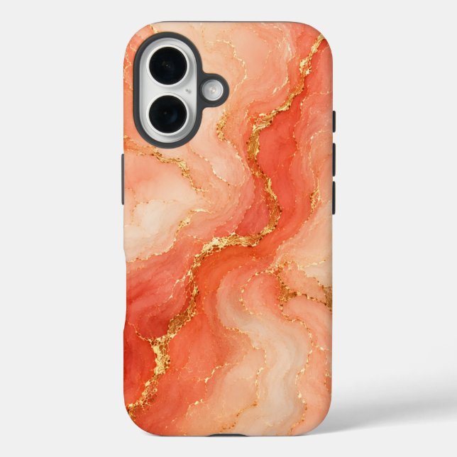 Coques Case-Mate iPhone Marbre Abstrait Rivière Or Corail (Verso)