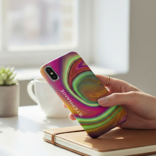 Case-Mate iPhone Case Marbre Agate Monogramme Or Arc-en-Ciel