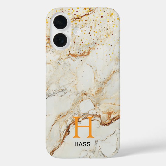 Coques Case-Mate iPhone Marbre blanc chic monogramme paillettes dorées (Verso)