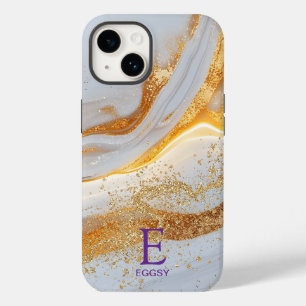 Coque Case-Mate iPhone Marbre blanc chic monogramme paillettes or