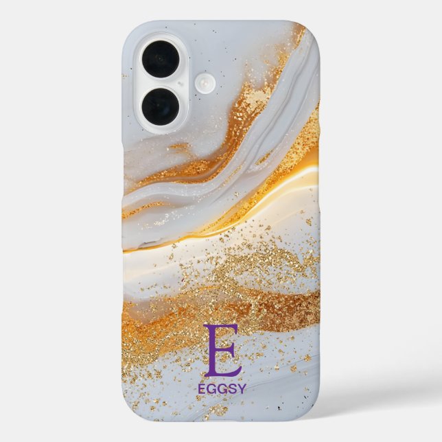 Coques Case-Mate iPhone Marbre blanc chic monogramme paillettes or (Verso)