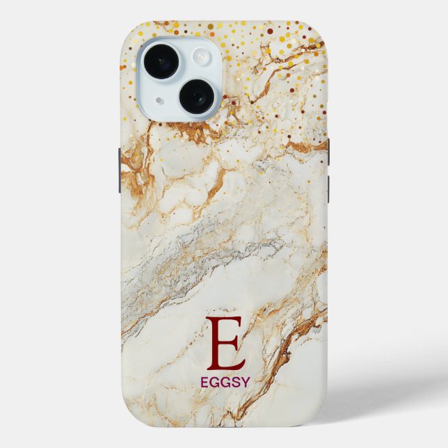 Coques Case-Mate iPhone Marbre blanc chic monogramme paillettes or (Verso)
