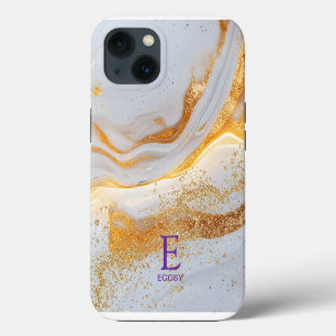 Case-Mate iPhone Case Marbre blanc chic monogramme paillettes or