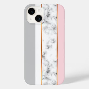 Coque Case-Mate iPhone Marbre Blanc Élégant Rayures Grises Rose Or