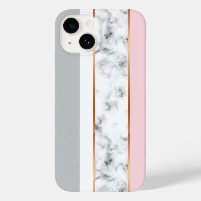 Coques Case-Mate iPhone Marbre Blanc Élégant Rayures Grises Rose Or (Verso)