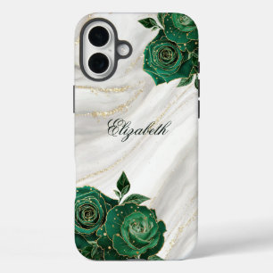 Coque Pour iPhone 16 Plus Marbre blanc Floral Vert Or