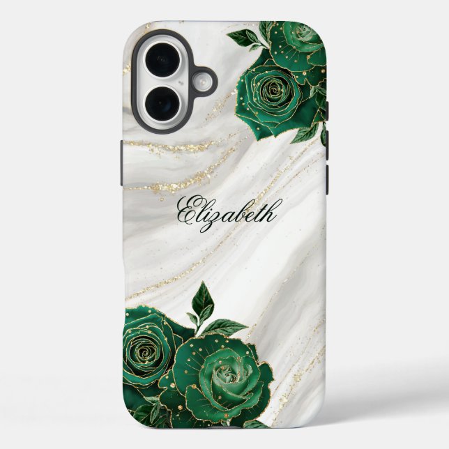 Coques Case-Mate iPhone Marbre blanc Floral Vert Or (Verso)