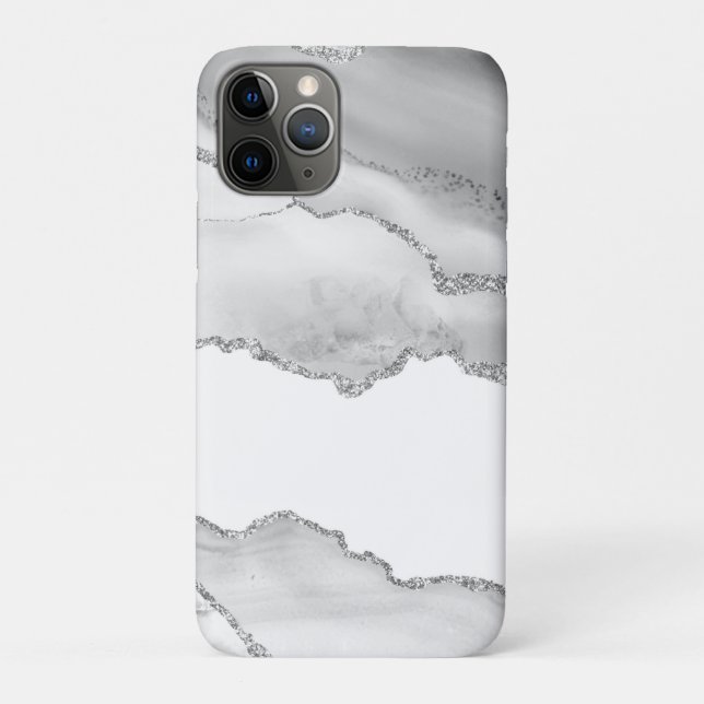 Coques Case-Mate iPhone Marbre Blanc Grisé Agate Simple Paillettes Argenté (Dos)
