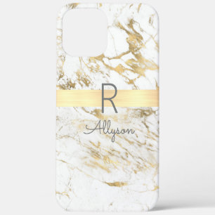 Case-Mate iPhone Case Marbre Blanc & Or Barre Or, Monogramme Nom Gris DI
