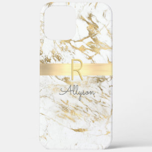 Case-Mate iPhone Case Marbre Blanc & Or Barre Or, Monogramme Nom Gris DI
