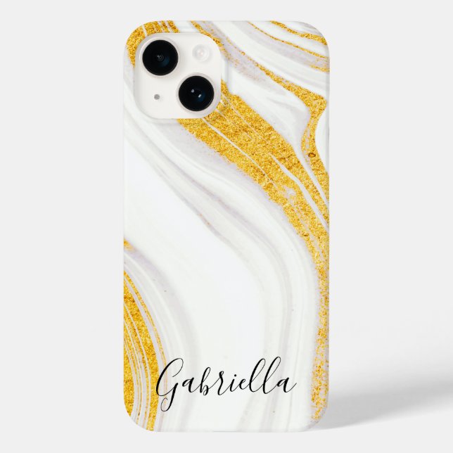 Coques Case-Mate iPhone Marbre blanc Parties scintillant d'or (Verso)
