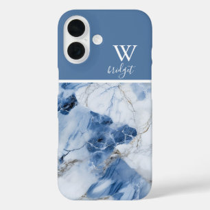 Coque Pour iPhone 16 marbre bleu abstrait motif côtier